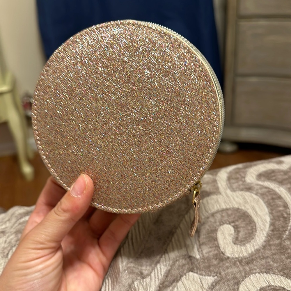 NORDSTROM Round Travel Jewelry Box in Champagne Multi Glitter